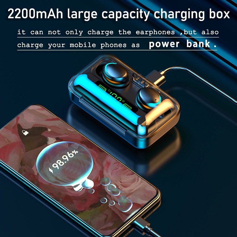 Tai Nghe Bluetooth Không Dây F9 TWS Có Mic Giảm Âm Kèm Hộp Sạc 2200mah Cho Xiaomi Redmi Huawei