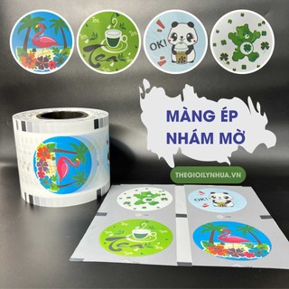 Cuộn màng ép mờ đục, màng nhám in sẵn, màng dập cốc nhựa, cuộn ép nắp ly in sẵn mã 734A