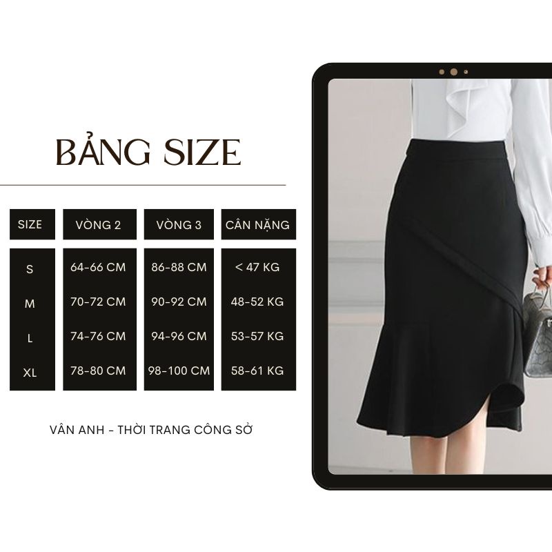 Chân váy đuôi cá công sở dáng dài Hàn Quốc thanh lịch, ôm body Vannhshop MS009