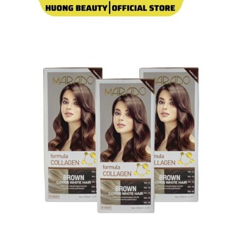 Bộ thuốc nhuộm tóc màu nâu và đen Collagen phủ bạc không gây hư hại tóc Marado