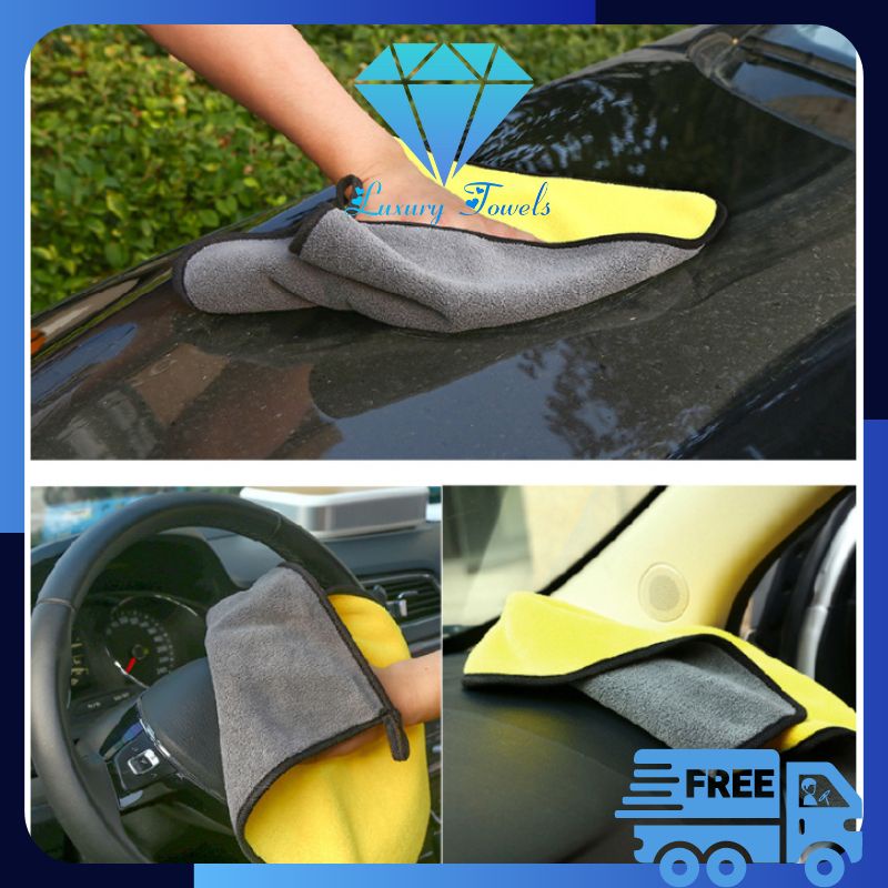 Khăn lau ô tô xe hơi Luxury Towels L03 màu xám 2 lớp cao cấp siêu sạch siêu thấm hút