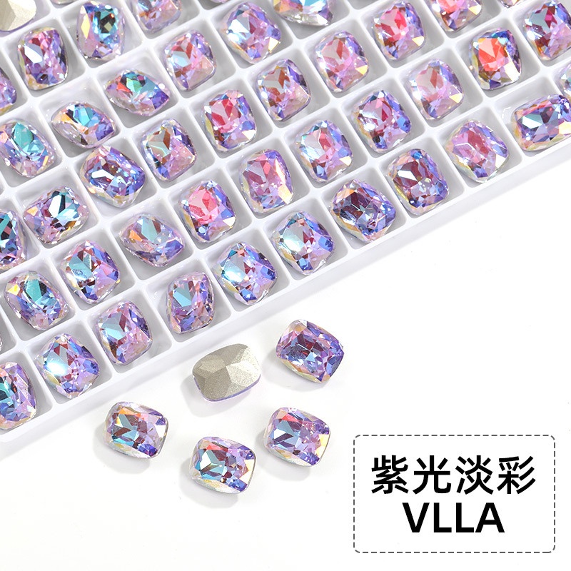 Bộ 72 Phụ Kiện Trang Trí Móng Tay Nghệ Thuật Hình Chữ Nhật Phủ Kim Cương Tròn K9