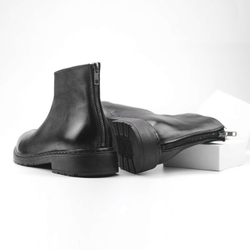 Giày Chelsea Boot Zip Black Da bò nhập khẩu, giày da khóa hậu