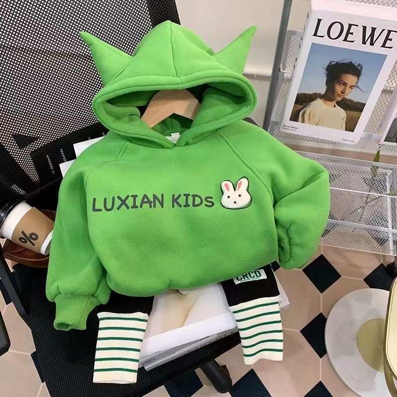 Áo Sweatshirt Có Mũ Lót Lông Cừu Dày Dặn Thời Trang Thu Đông Mới Cho Bé Gái