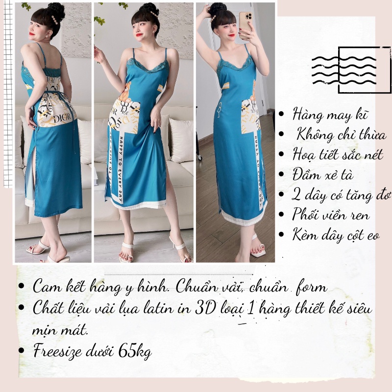 Váy ngủ 2 dây lụa latin siêu mịn mềm mát freesize dưới 65kg MY STORE | BigBuy360 - bigbuy360.vn