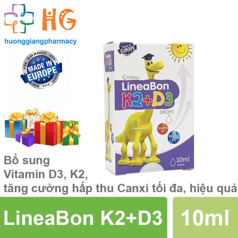 Lineabon d3 k2 Vitamin d3 k2 mk7 Vitamin d3 cho trẻ sơ sinh Canxi d3k2 Lọ 10ml -Chính Hãng