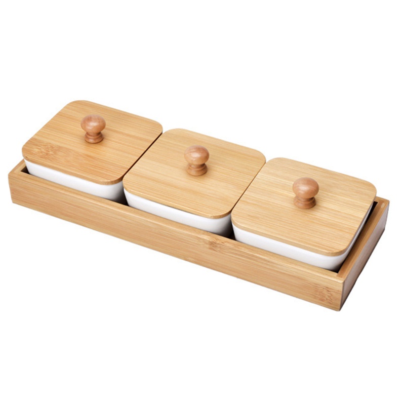 Khay Đựng Gia Vị Chia Ngăn Bằng Gỗ Tre Tiện Dụng Cho Nhà Bếp