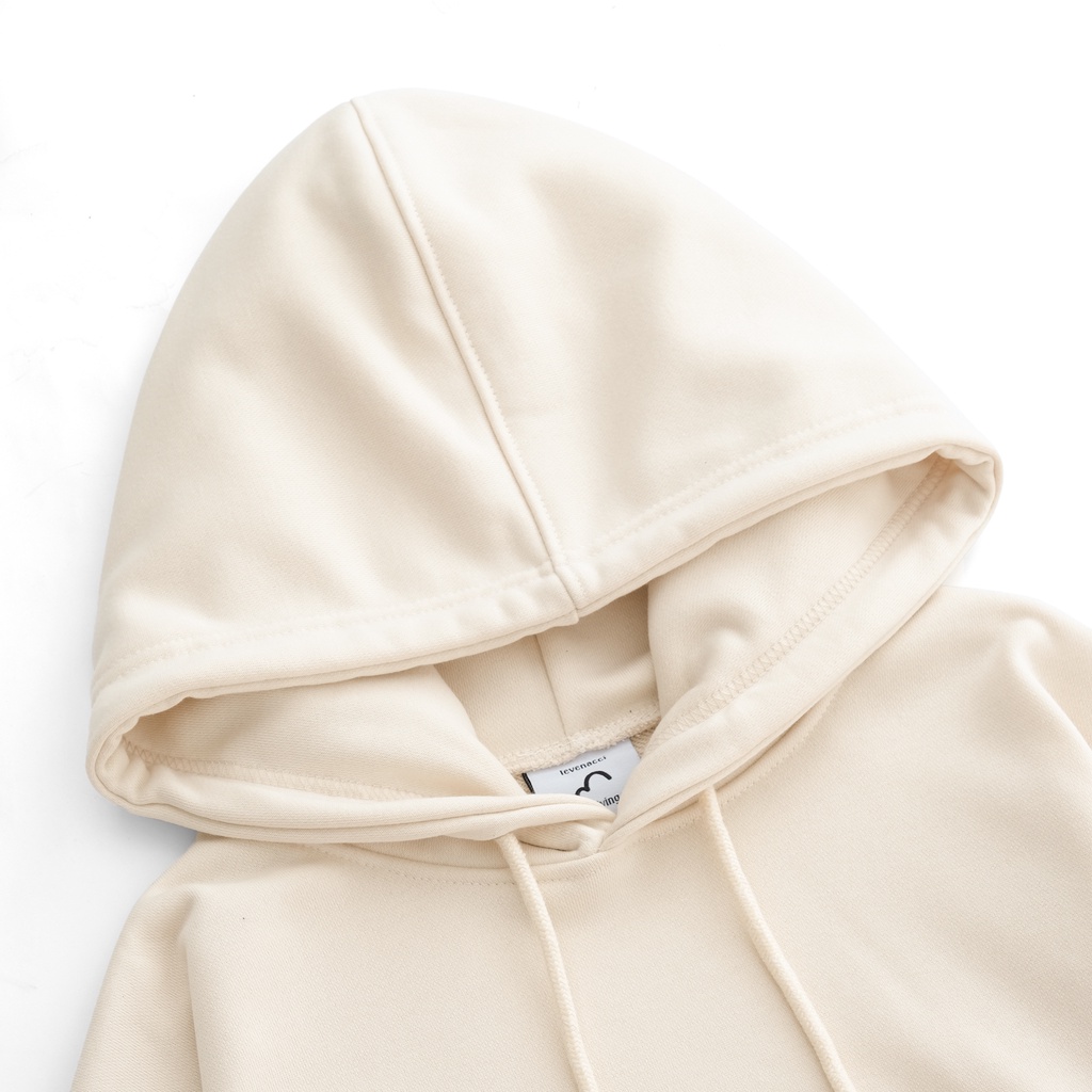 Áo Hoodie Nỉ chân cua Màu Kem Thêu Levenacci
