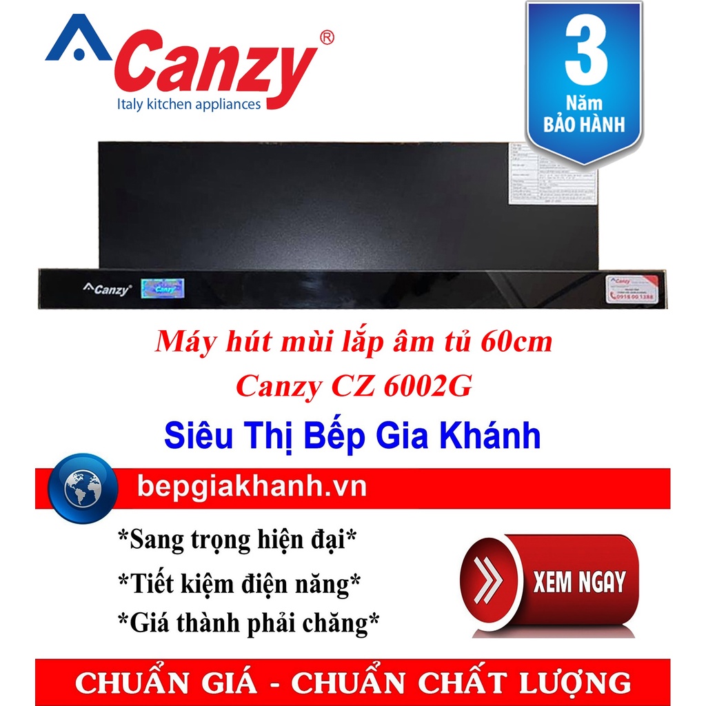 Máy hút mùi âm tủ Canzy CZ 6002G - Kích thước 60cm, màu kính đen và inox
