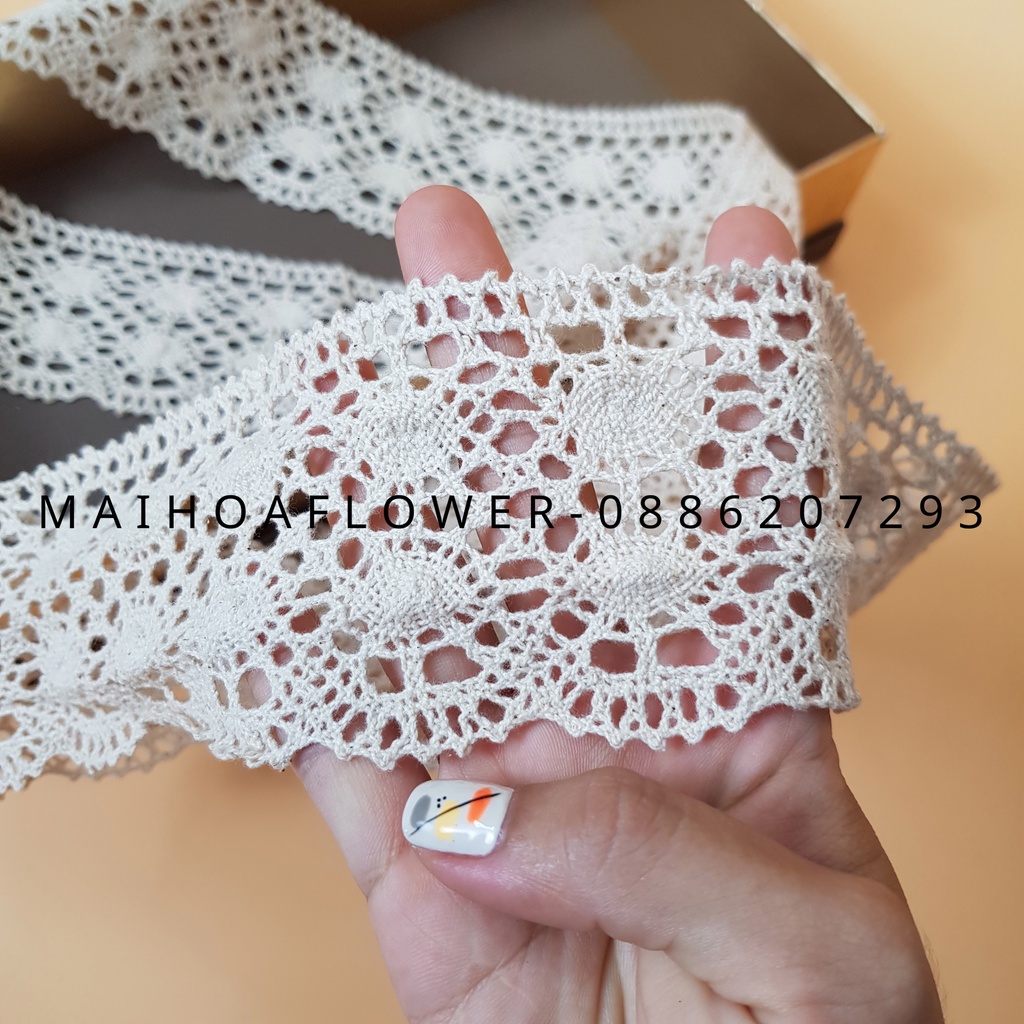 CK3 Dây viền vải ren cotton size 6.5cm màu da dùng làm dây viền cổ áo trang trí váy áo Maihoaflower