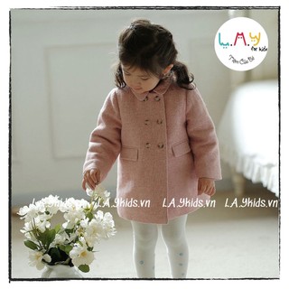 Áo khoác dạ hồng pastel cổ bẻ 2 hàng cúc túi nắp l.a.ykids
