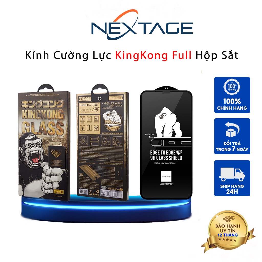 Kính Cường Lực KingKong 9H - Đầy Đủ Hộp Sắt - Full Màn Chính Hãng Mẫu Mới Nhất Chống Vỡ Viền Cho iP NEXTAGE