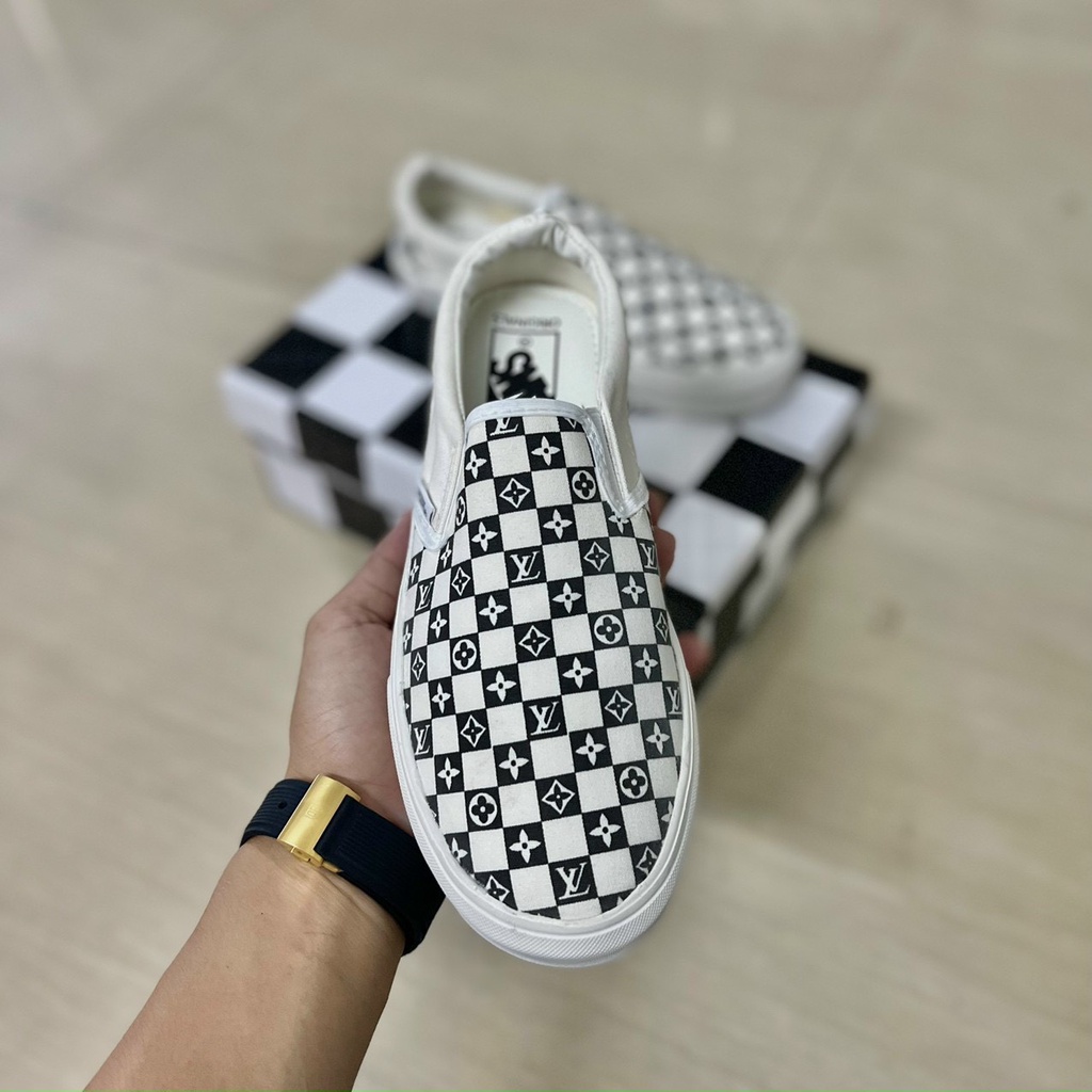 Giày Vans LV caro lười Thể Thao Nam Nữ Full Box size 36 đến 43