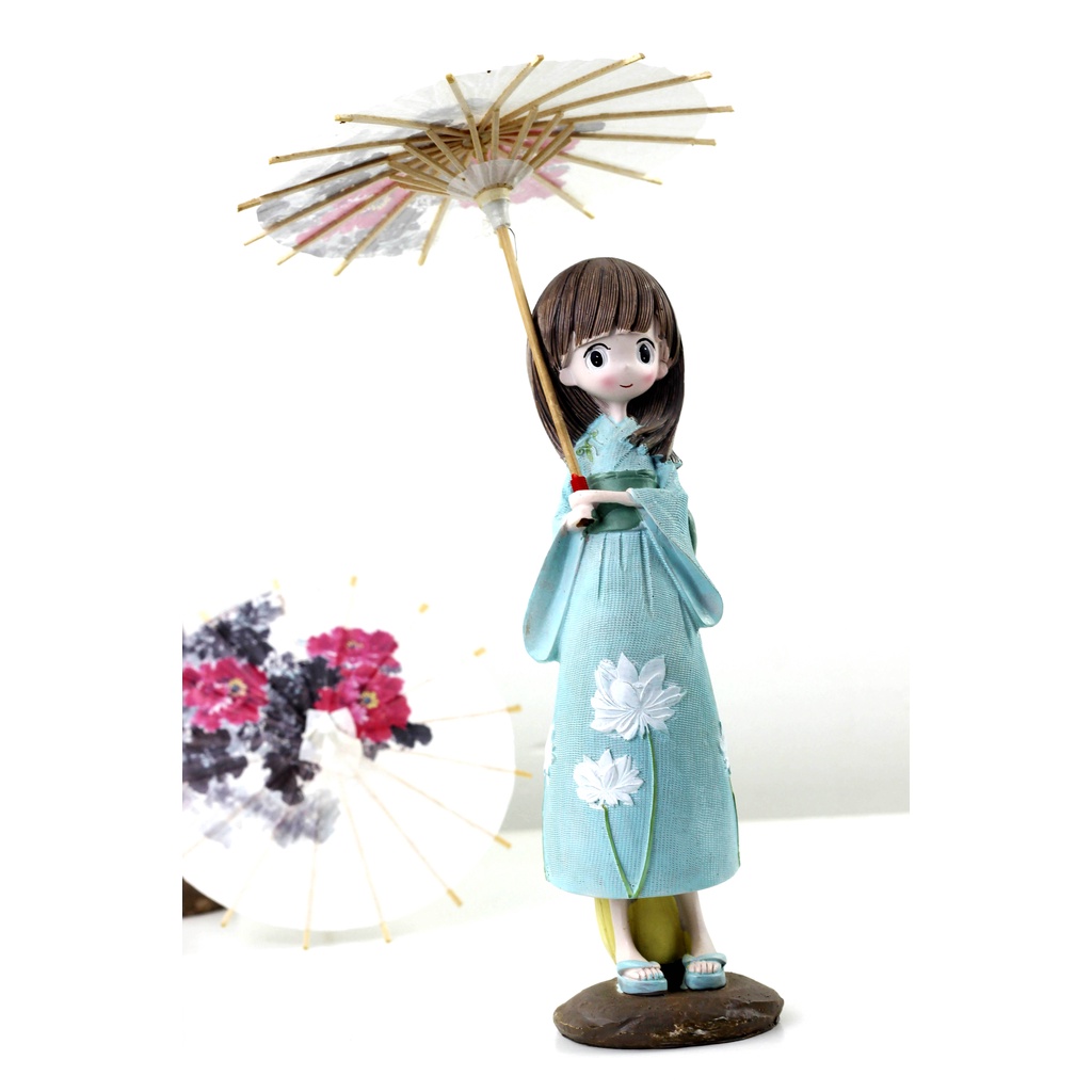 Tượng trang trí để bàn hình cô gái Nhật Bản cầm dù mặc kimono - Đồ trang trí bàn size To.Búp bê Nhật BảnTượng thiếu nữ
