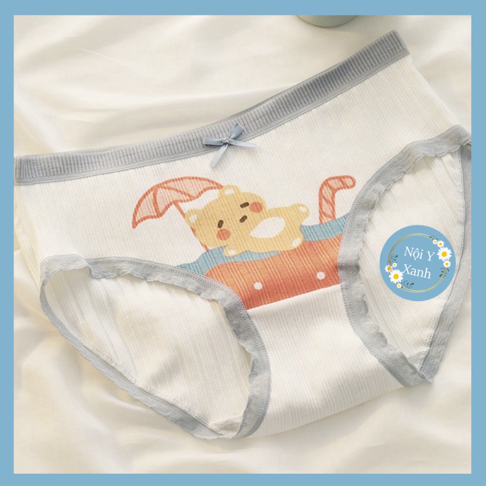 Quần Lót Nữ Cotton Viền Xám Họa Tiết Siêu Xinh 138 nội y xanh, chất đẹp, deal tốt