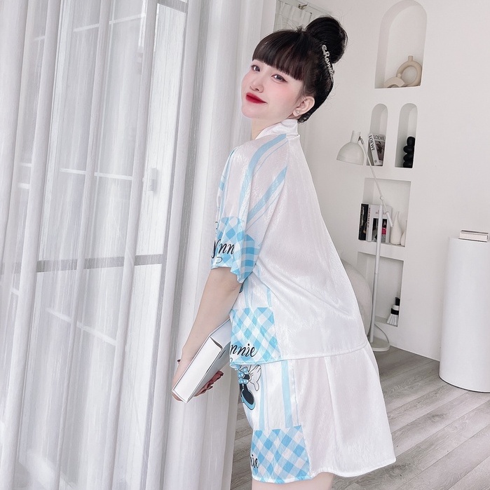 Đồ Mặc Nhà Nữ SOJUN Bộ Pijama CropTop Lụa Xước Tô Châu In 3D Dưới 45-65Kg