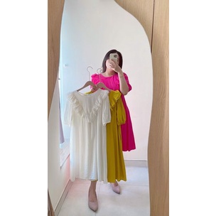 DoryPony Đầm Viền Bèo 2 lớp Phom Suông cực thoải mái cổ chữ V Chất Dày Dặn - LS010