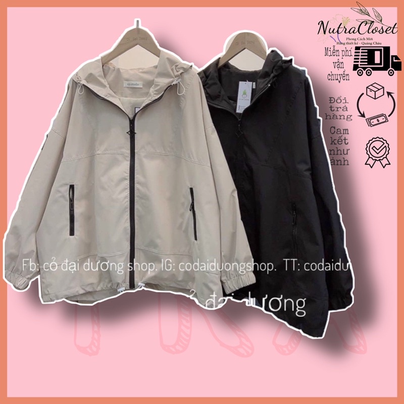 Áo khoác dù mero 2 lớp dáng basic túi có khoá kéo form rộng unisex ulzzang nam nữ