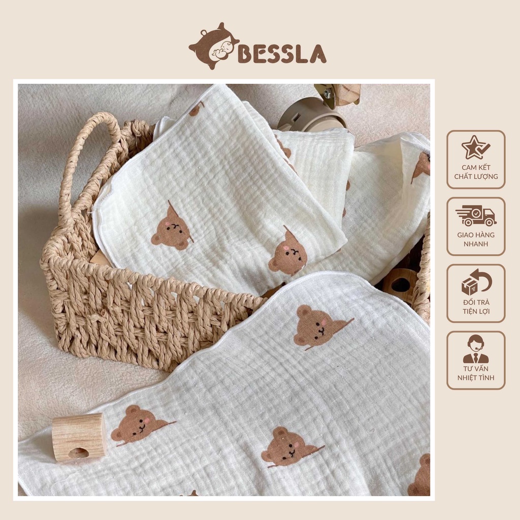 Khăn Sữa Muslin Bessla Cho Bé Cao Cấp Mềm Mại Nhẹ Thoáng Khí Thấm Hút Tốt Không Bị Xù An Toàn