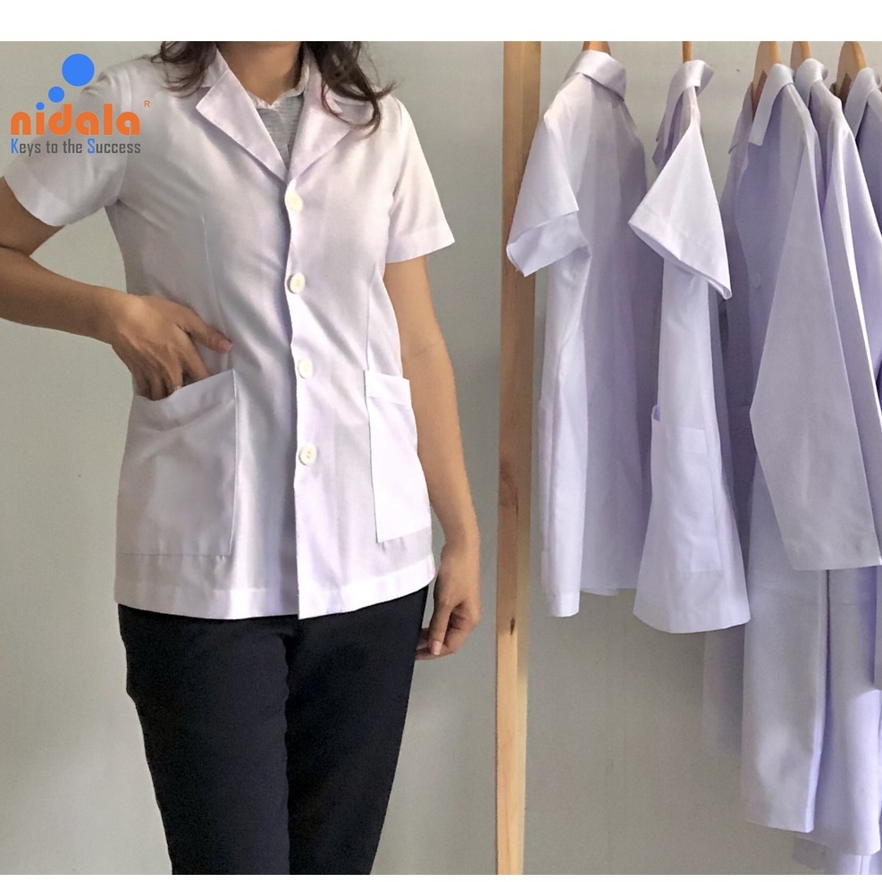 Áo blouse Nữ bigsize, size lớn tay ngắn, dáng ngắn dược sĩ, y tá, điều dưỡng Nidala đường may đẹp, sắc xảo