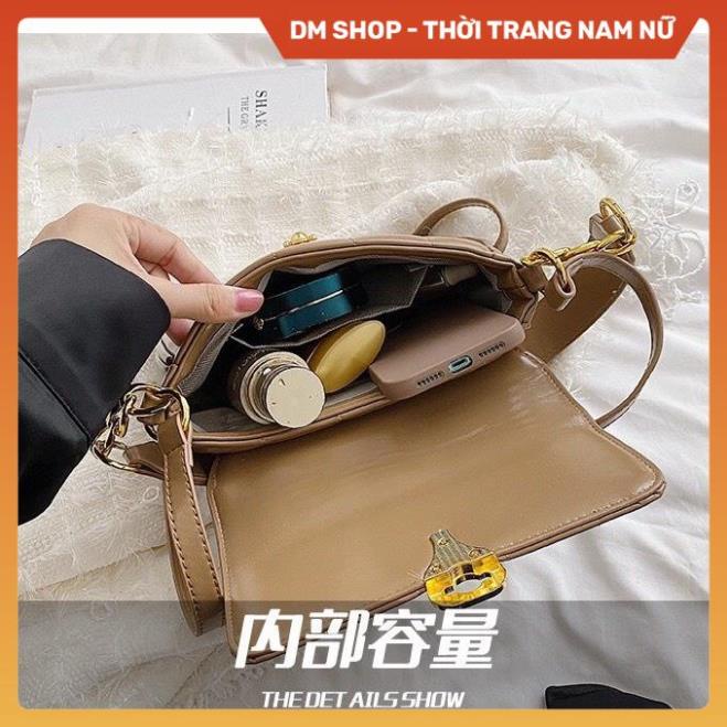 Túi xách kẹp nách khóa xoay hình giọt nước , Túi sách đeo vai da trơn màu đen trắng nâu phong cách thời trang Dm Shop