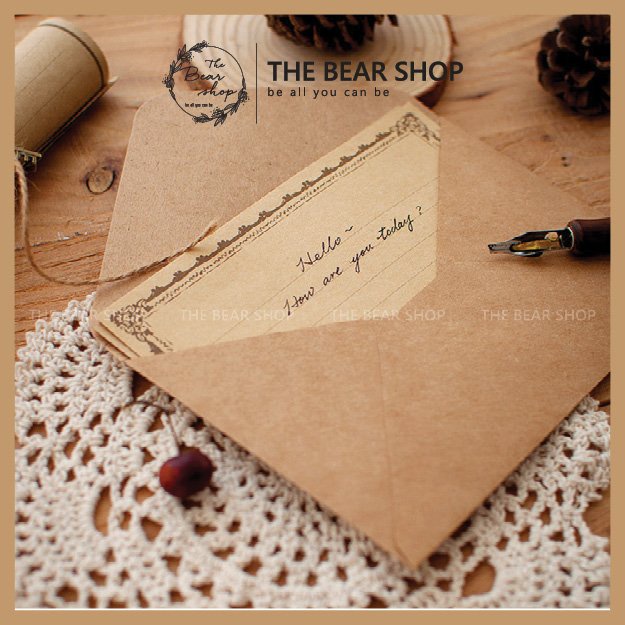 Combo giấy viết thư và bì thư khổ A5 B5 kèm phụ kiện phong cách vintage - The Bear Shop