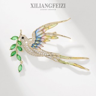 Xiliangfeizi trâm cài áo hình nuốt cành olive đính đá zircon cao cấp ghim cài phụ kiện thời trang