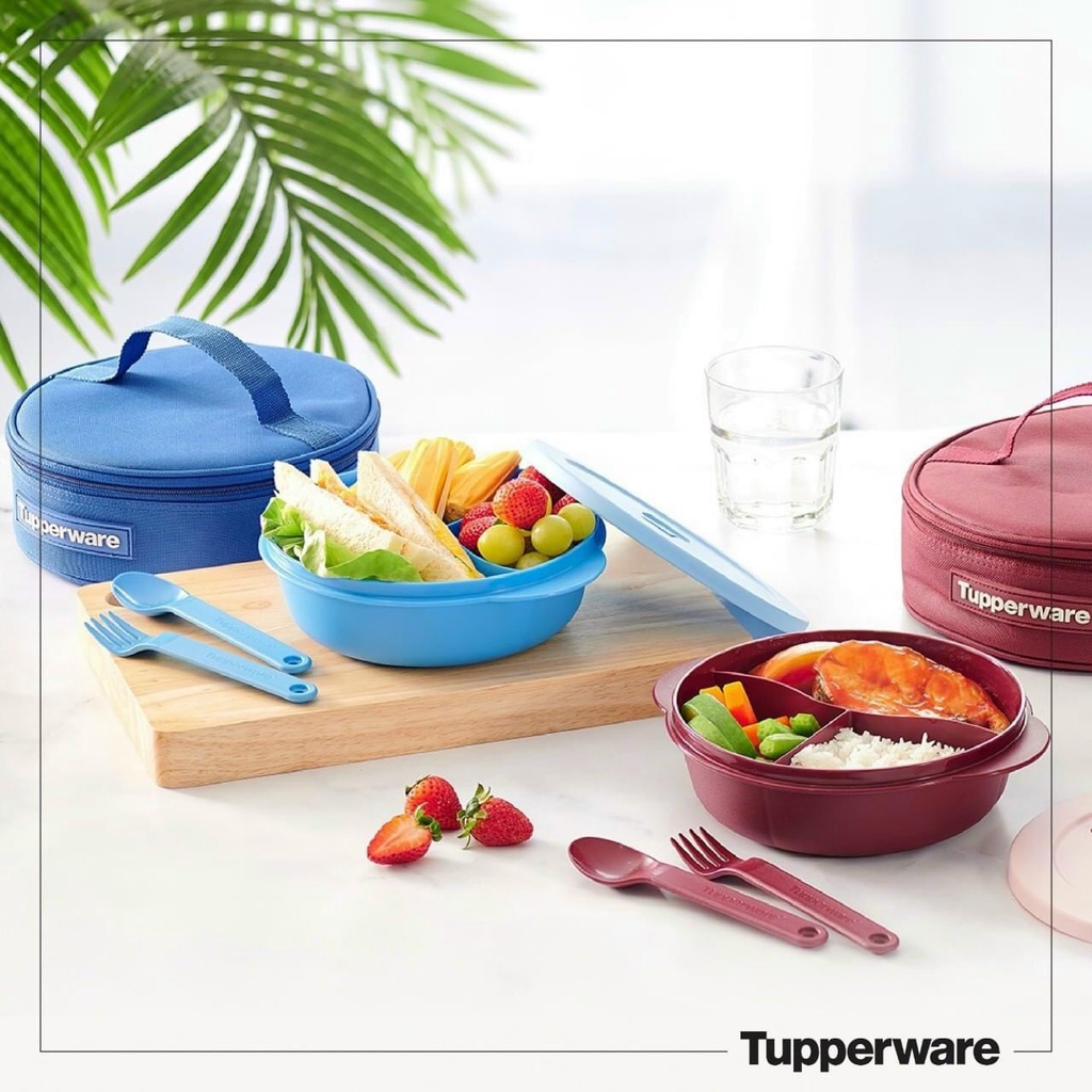 Hộp cơm chia ngăn dùng trong lò vi sóng có túi giữ nhiệt, muỗng , nĩa Tupperware Crystalwave Lunch Set cho văn phòng