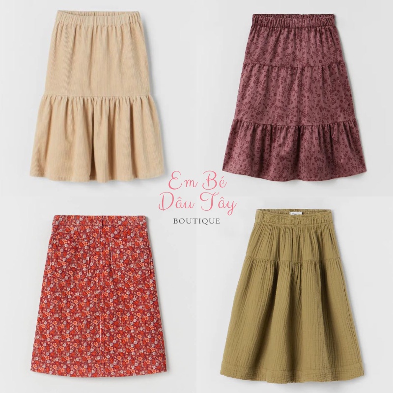 Chân váy bé gái cao cấp, chất xịn đẹp Zara Auth chính hãng size 9-14, chân váy midi cho bé, chân váy cho bé