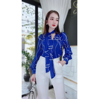 Áo sơ mi công sở nữ kiểu cổ thắt nơ nút bọc CHUU A9001.8175