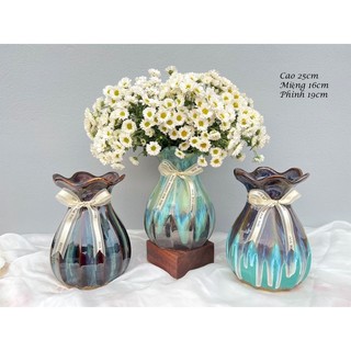 Lọ hoa, bình hoa gốm Bát Tràng dáng quả lựu decor chụp ảnh