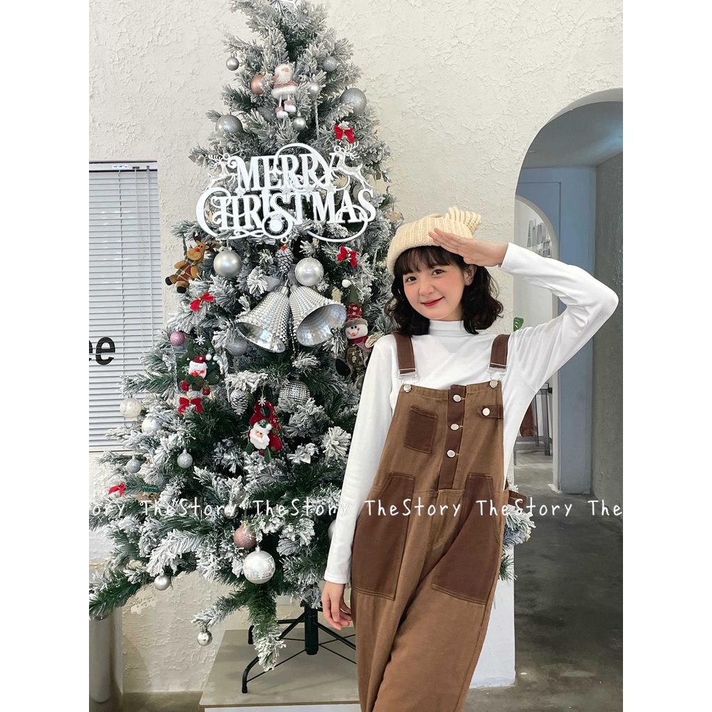 Quần yếm jean dài nâu mix màu  Q819