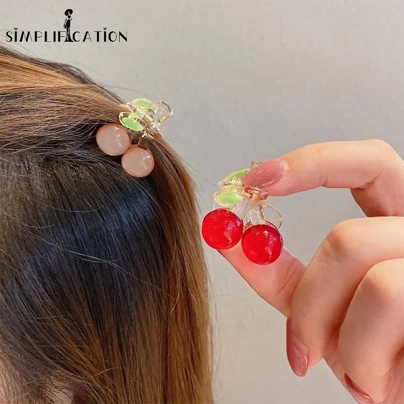 Kẹp Tóc Càng Cua Hình Quả Cherry Bằng Acrylic Màu Đỏ / Hồng Dễ Thương Dành Cho Nữ
