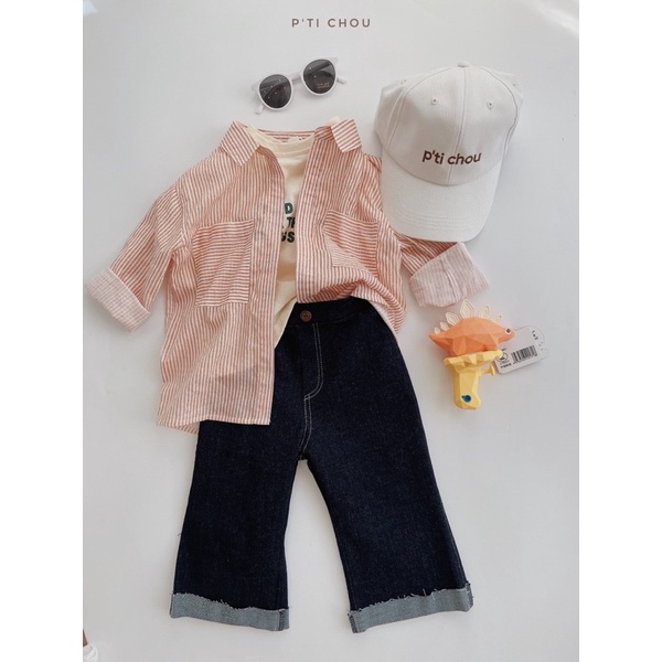 Áo sơ mi tay dài đũi Hàn P'ti Chou thiết kế cho bé trai và bé gái (1-7 tuổi)