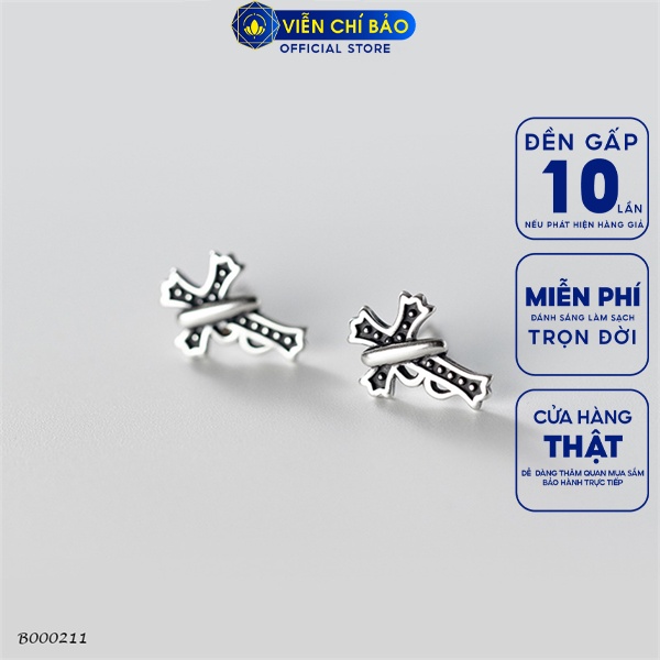 Bông tai chữ thập chất liệu bạc Thái thời trang phụ kiện trang sức nữ Viễn Chí Bảo B000211