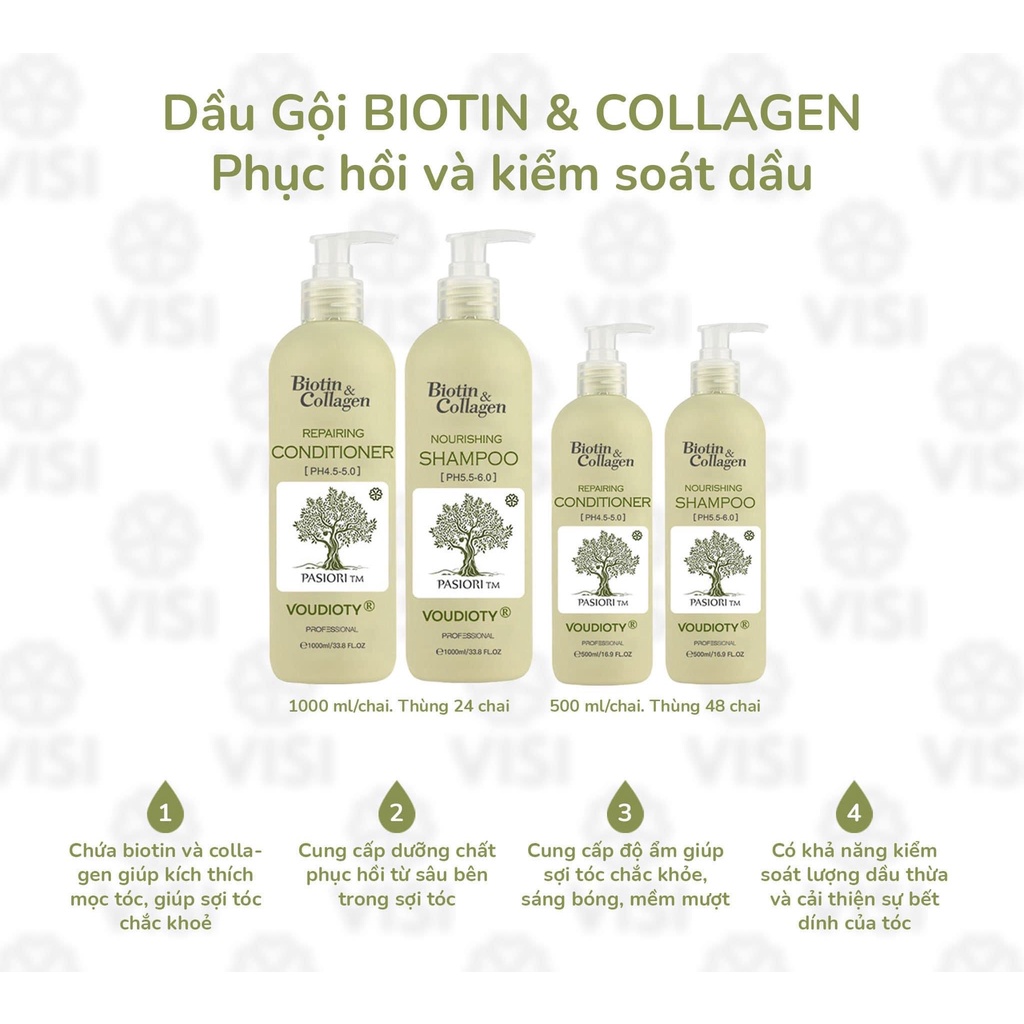 Dầu xả cho tóc dầu Biotin Collagen Voudioty xanh lá 500ml