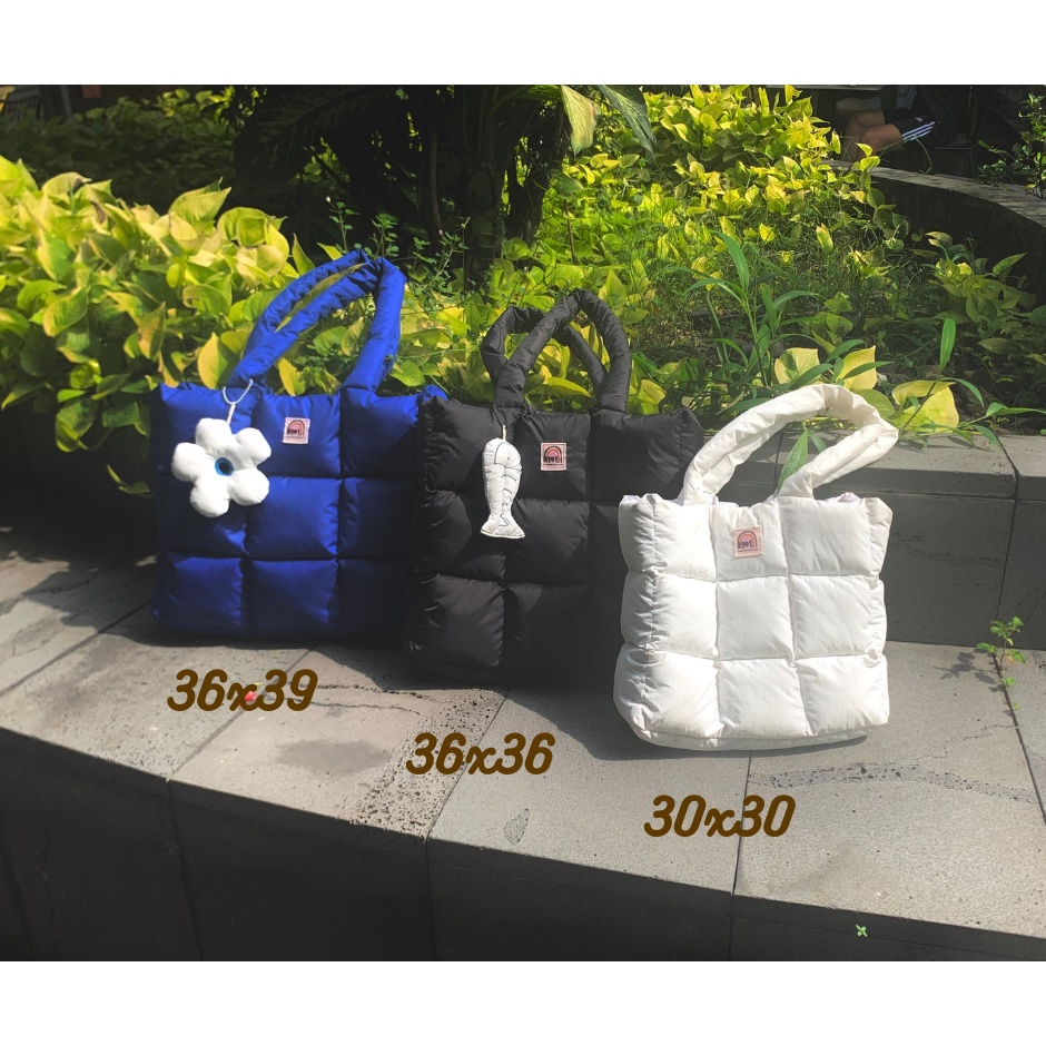 Túi tote phao trần bông thủ công cỡ lớn nhiều màu (trắng, đen, xanh coban, xám, ib màu) | BigBuy360 - bigbuy360.vn