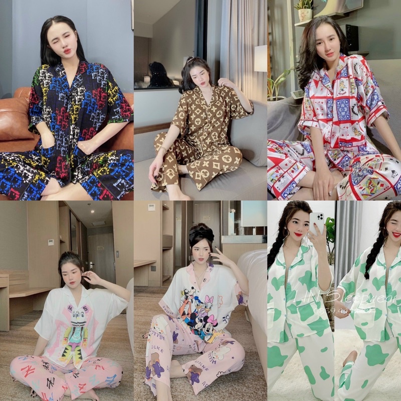 Đồ bộ, đồ mặc nhà- Pijama Nữ Quần Dài Tay From Cánh Dơi 2 Túi Thiết Kế Hoạ Tiết Sang Trọng chất liệu lụa mango loại 1