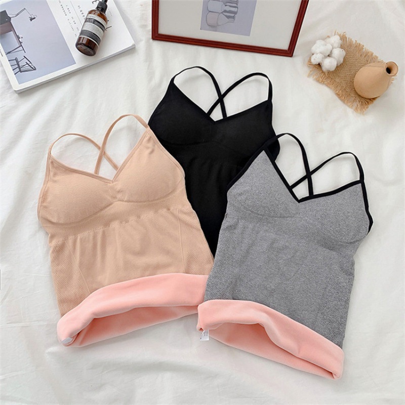 Áo 2 Dây Lót Lông Giữ Nhiệt, Áo Dây Mùa Thu Đông Phong Cách Hàn Quốc