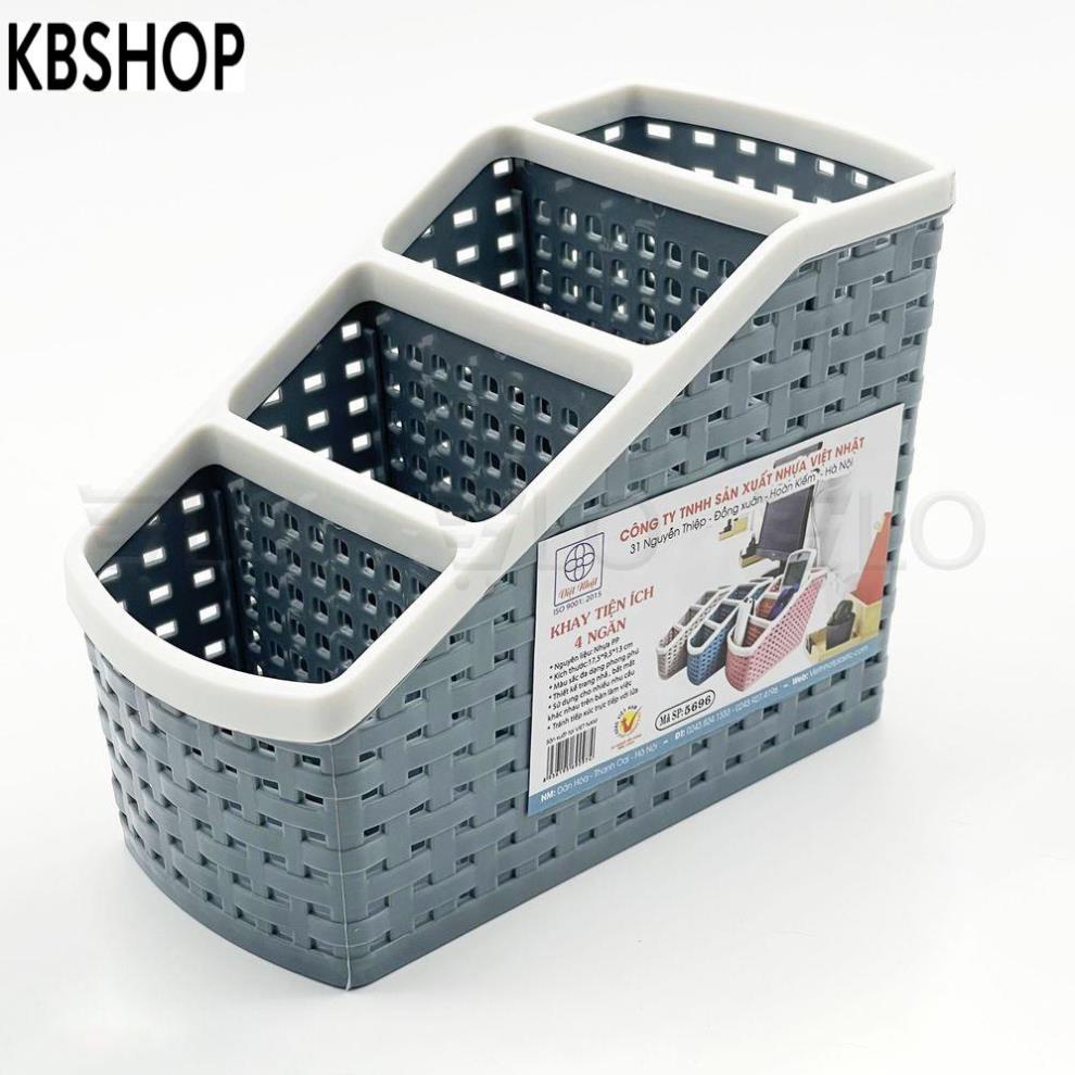 Giỏ Nhựa 4 Ngăn Để Bút Viết Vật Dụng