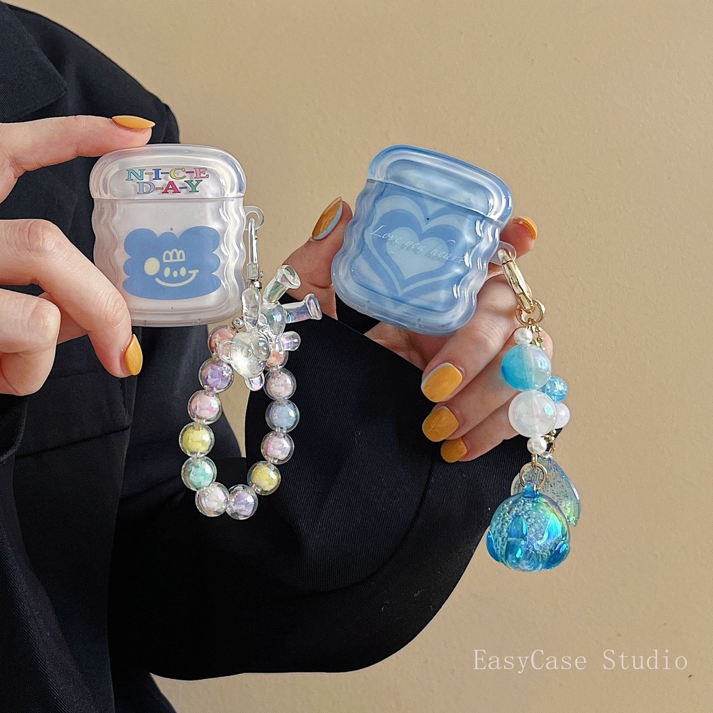 Vỏ Bảo Vệ Hộp Sạc Tai Nghe AirPods 1 / 2 / 3 / Pro AirPods 3 Pro 2 Bằng Chất Liệu IMD Mềm Chống Rơi Họa Tiết Trái Tim Màu Xanh Dương Dễ