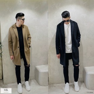 Áo khoác dạ dài nam màu đen/vàng bò trơn 753