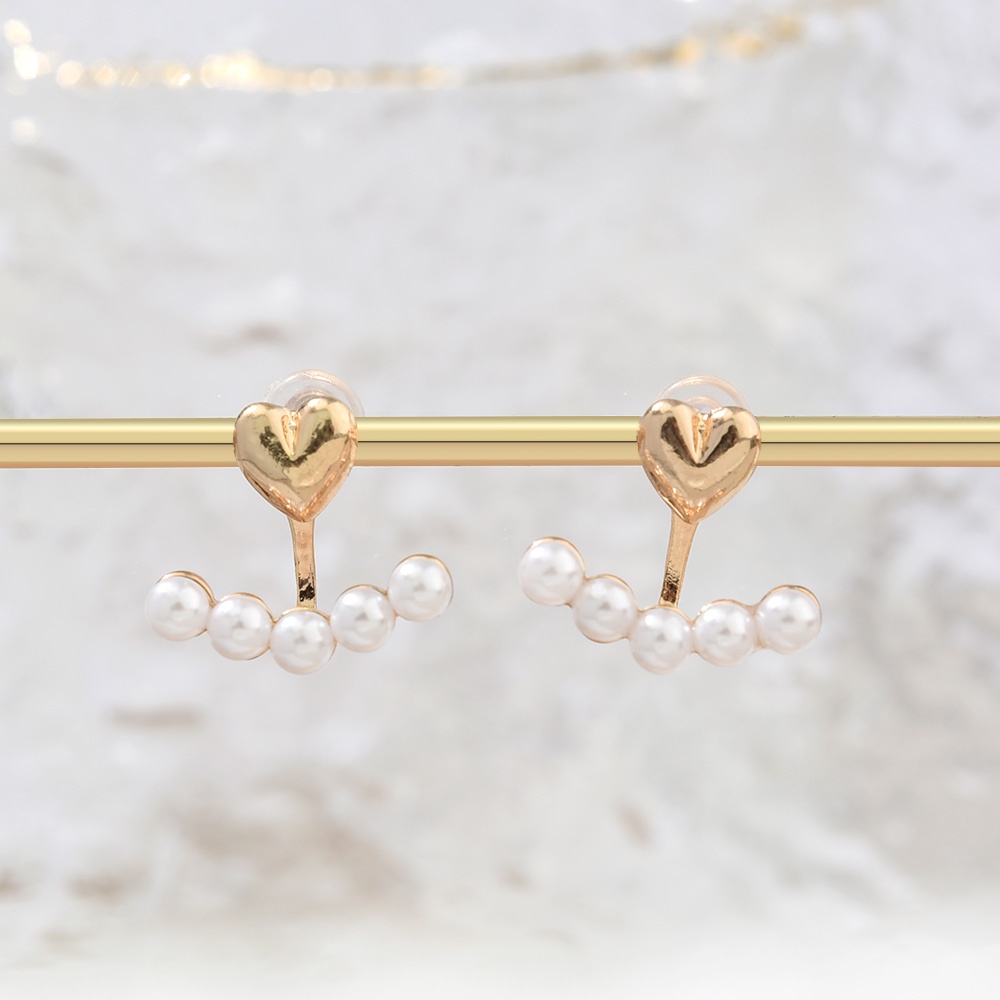 Bông Tai Kim Loại Hình Trái Tim Đính Ngọc Trai Thời Trang Hàn Quốc