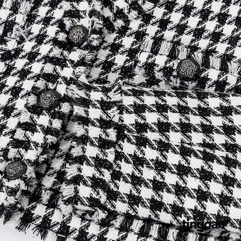 TINGOAN® - Áo khoác tweed croptop caro cổ V viền tua rua tingoan TWICE SHY JACKET/CR