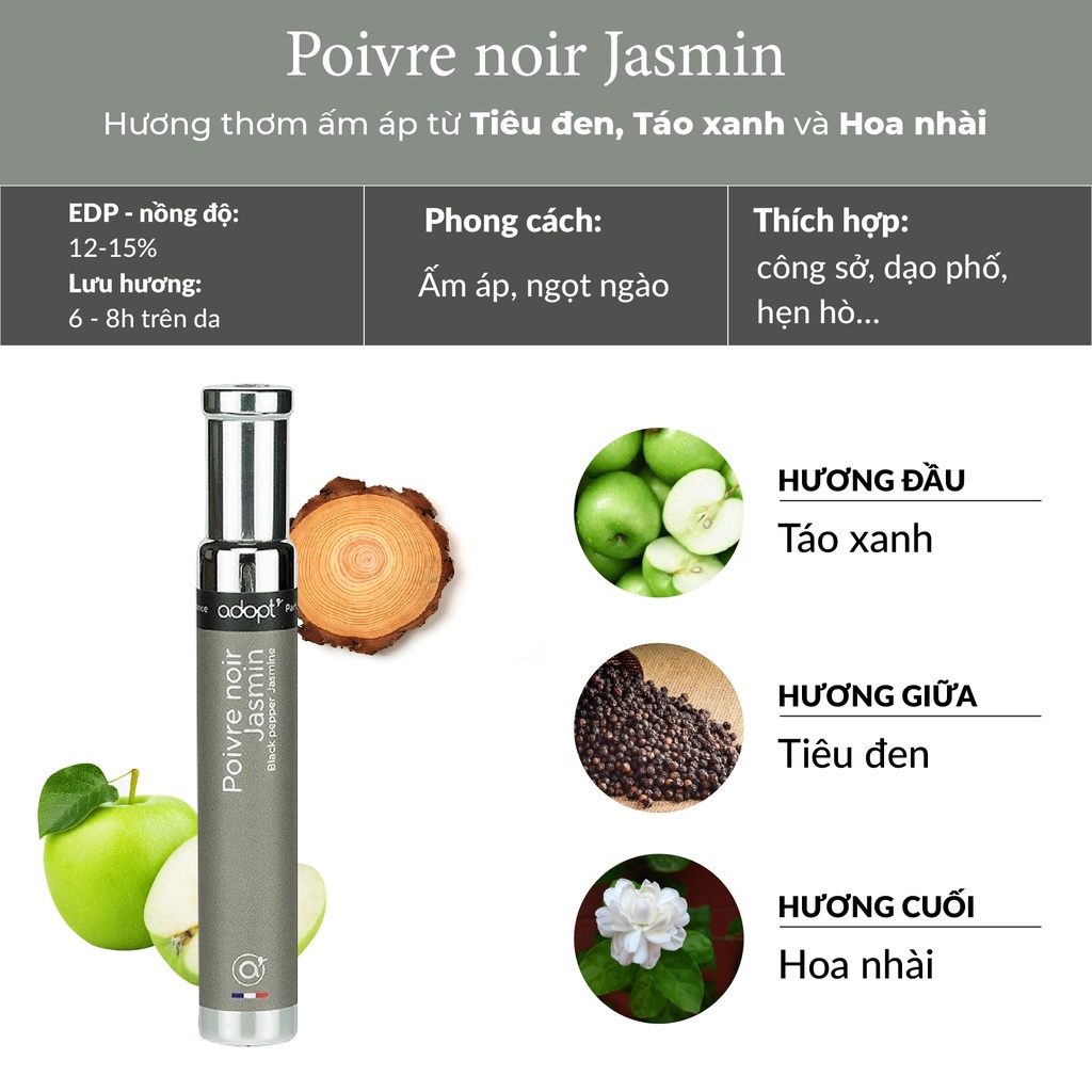 Nước Hoa Nam Adopt Poivre Noir Jasmin - Hương Thơm Ấm Áp, Trẻ Trung, Nam Tính 30ml