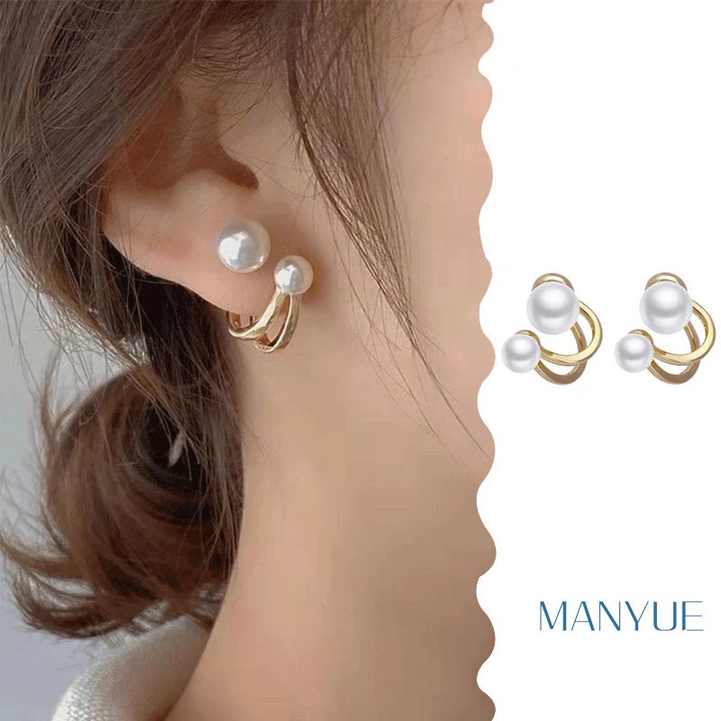 MANYUE Bông tai mạ bạc 925 đính ngọc trai phong cách retro Pháp hợp thời trang