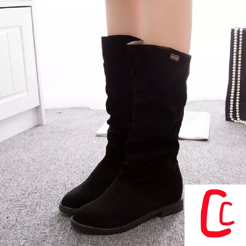 Giày Bốt Da Lộn Lót Lông Cừu Đế Phẳng Tăng Chiều Cao Phong Cách Mỹ Thời Trang Hàn Quốc Cho Nữ
