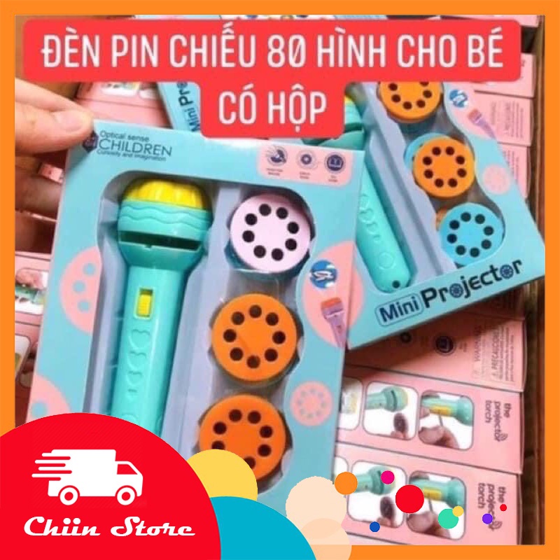 Đèn pin chiếu hình,loại 1 ,ĐÈN PIN GỒM 80 HÌNH dành cho bé 1-6 tuổi, kích thước 11x3cm