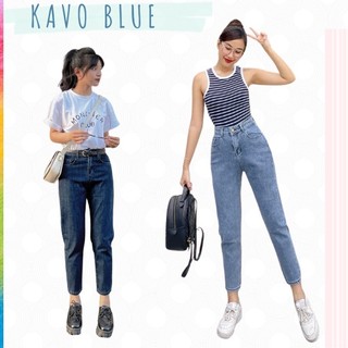 Quần Jeans Nữ Baggy Co Giãn Hàn Quốc KAVO BLUE Lưng Cao