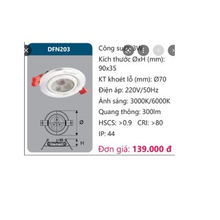 Đèn led downlight âm trần 3w duhal DFN203